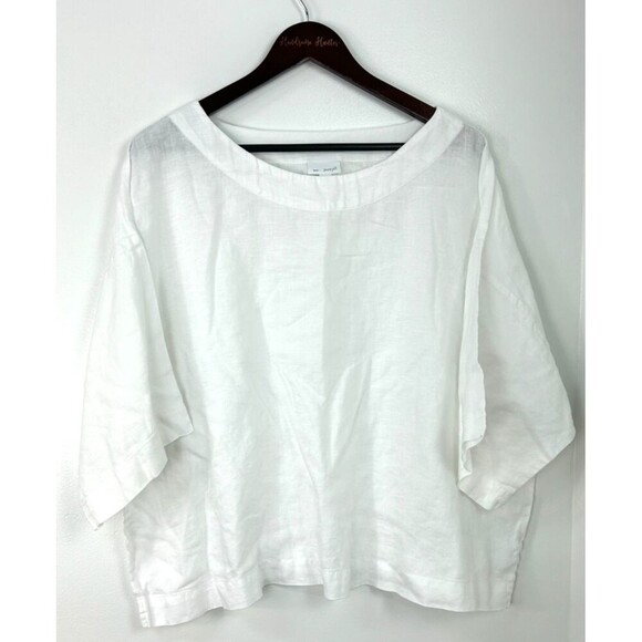 Pure Jill Linen Top Women Sz L White Boxy Oversized Blouse Lightweight 1080H4 - Picture 2 of 12